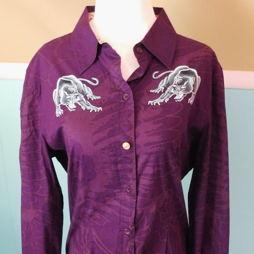 Ed Hardy Purple  Shirt with Indian Size XL